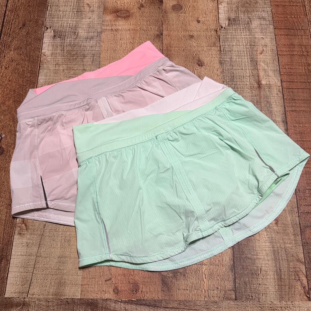 Lululemon Wmn BUNDLE 2 Gray Green Run Pace Skort Skirt Sz 2 Run Athletic Pockets